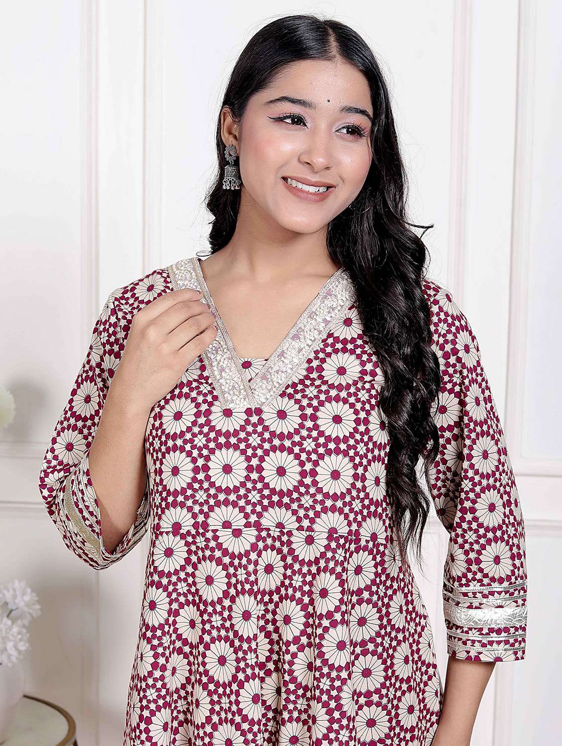 women floral three quarter sleeve kurta with dupatta set - 22285680 -  Standard Image - 5