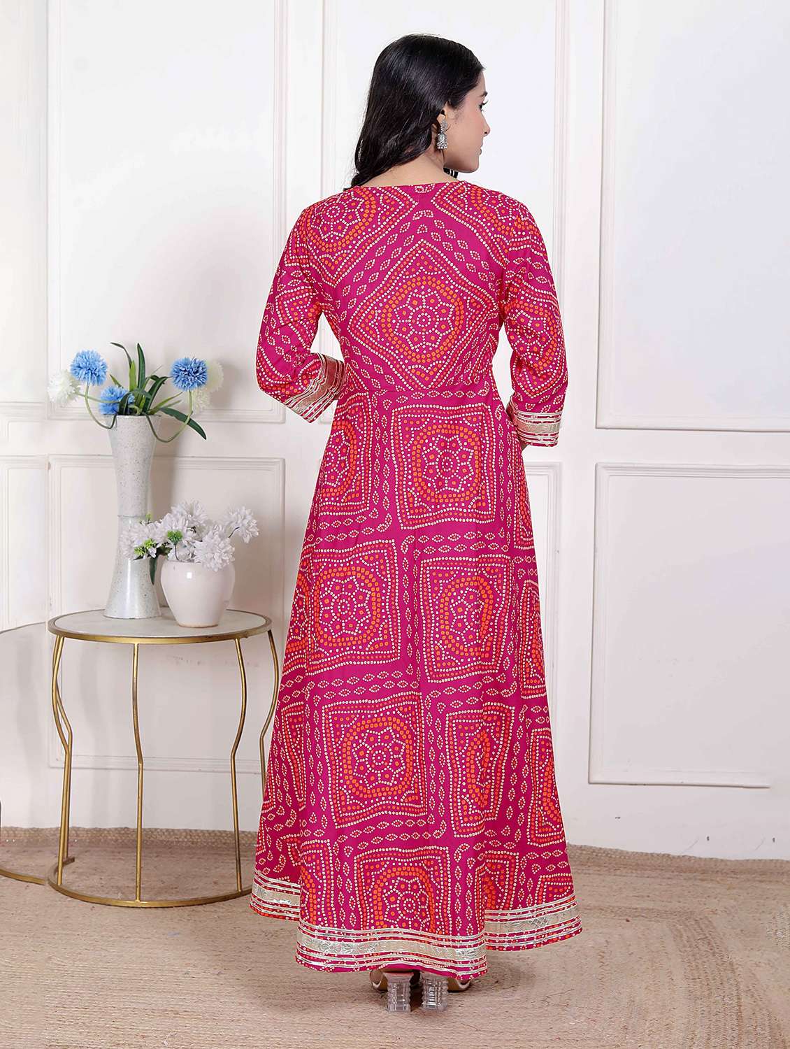 women bandhani three quarter sleeve kurta with dupatta set - 22285681 -  Standard Image - 3