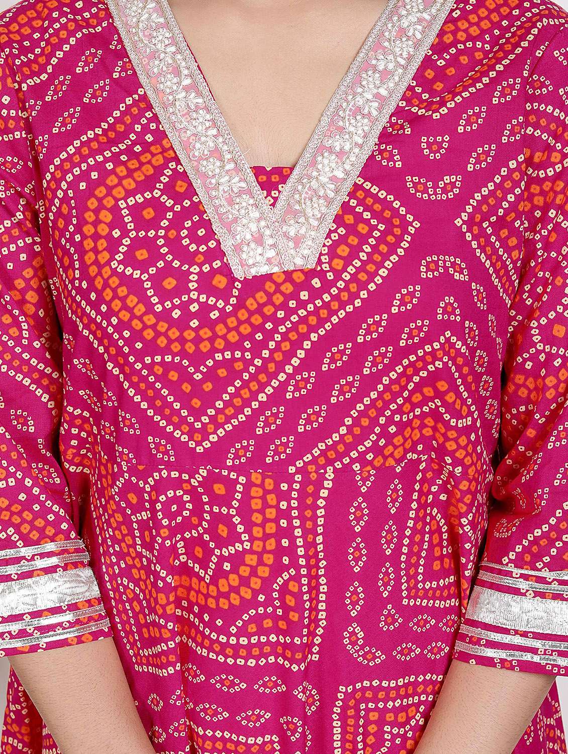 women bandhani three quarter sleeve kurta with dupatta set - 22285681 -  Standard Image - 5