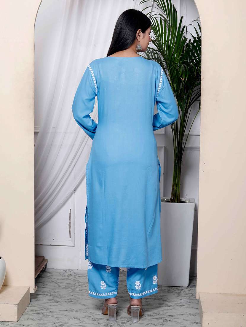 women solid with work long sleeve kurta pant set - 22285693 -  Standard Image - 3