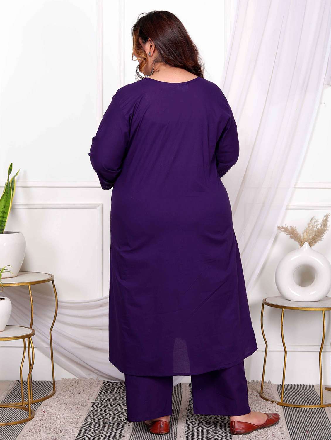 women plus size solid with work three quarter sleeve kurta pant with dupatta - 22285699 -  Standard Image - 3