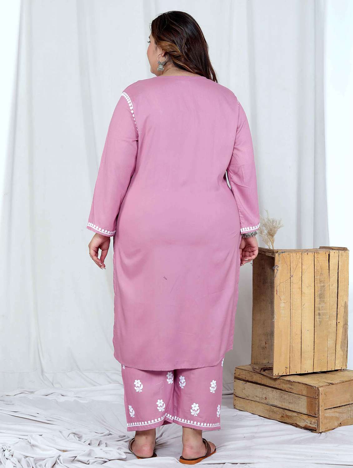 women plus size solid with work long sleeve kurta pant set - 22285700 -  Standard Image - 3