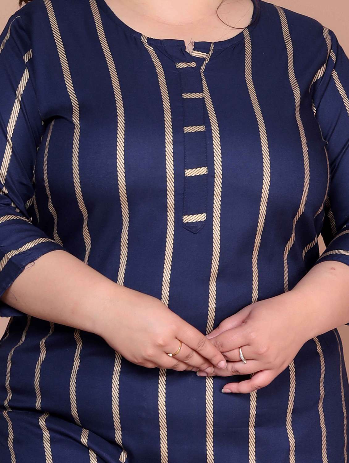 women plus size striped three quarter sleeve kurta pant set - 22285701 -  Standard Image - 5