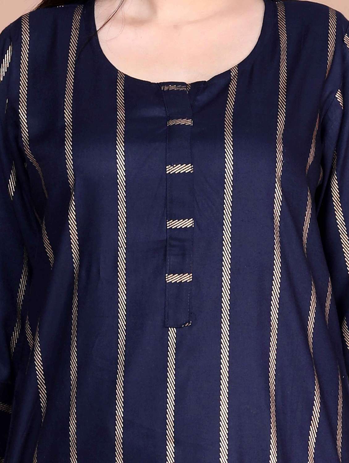Women Striped Three Quarter Sleeve Kurta Pant Set - 22285702 -  Standard Image - 5