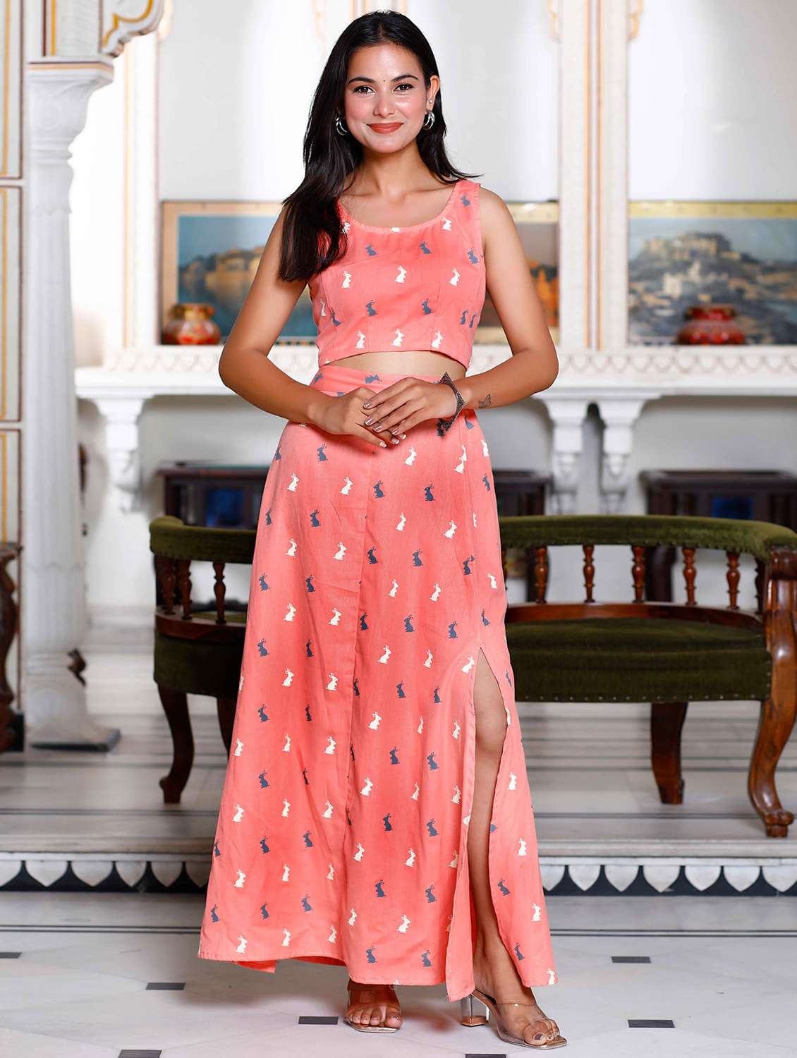 women printed top and skirt co-ord set - 22285705 -  Standard Image - 3