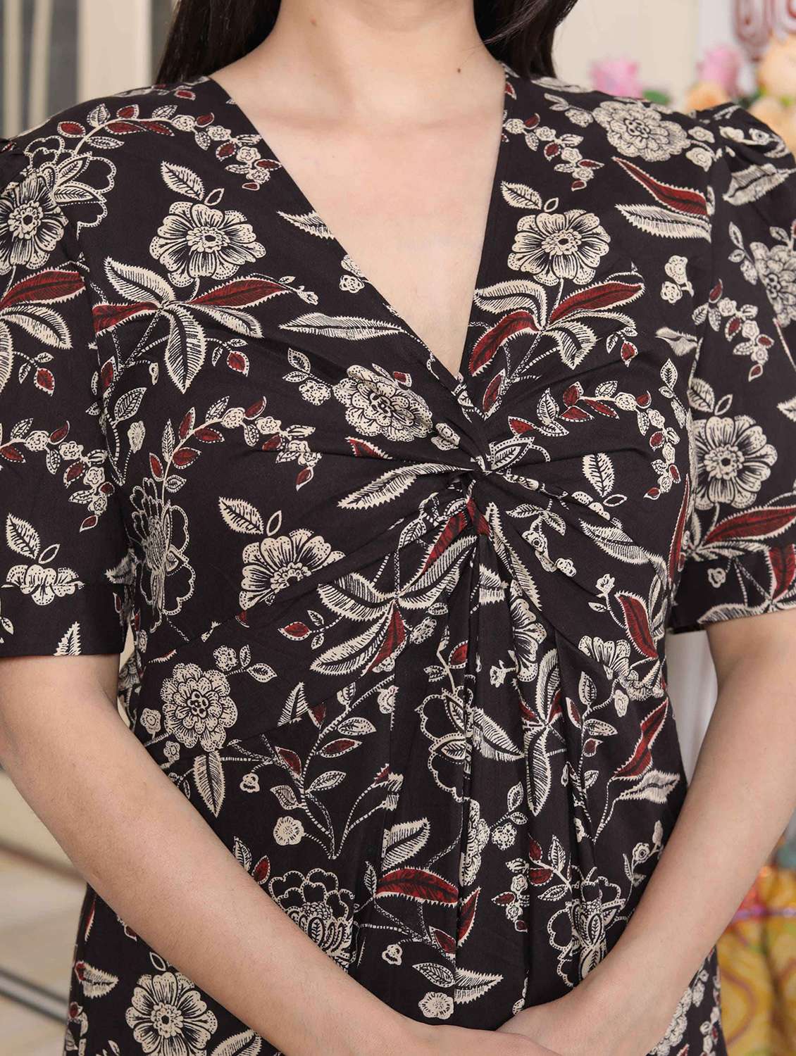 women printed puff sleeve a-line dress - 22285706 -  Standard Image - 5