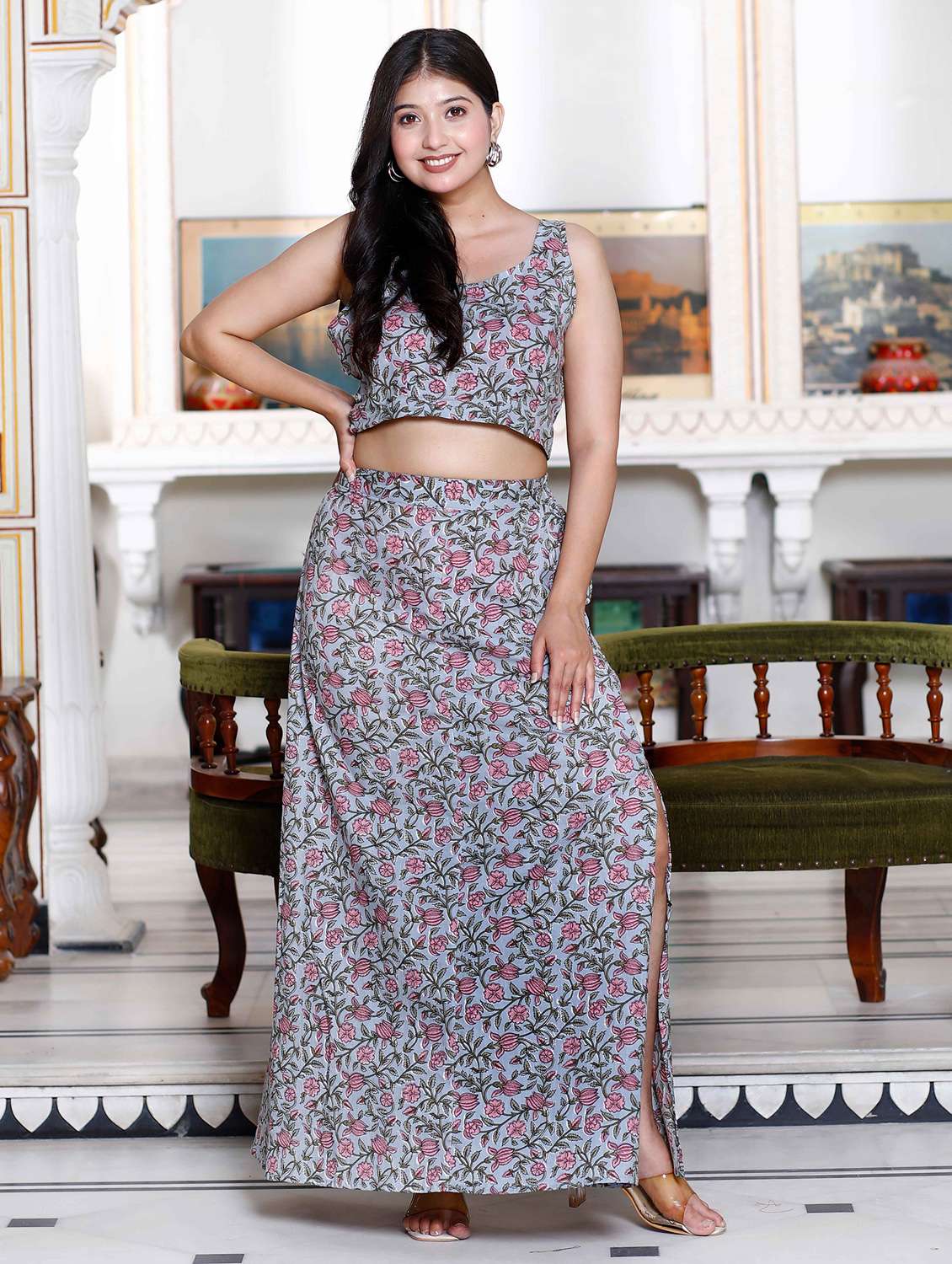 women printed top and skirt co-ord set