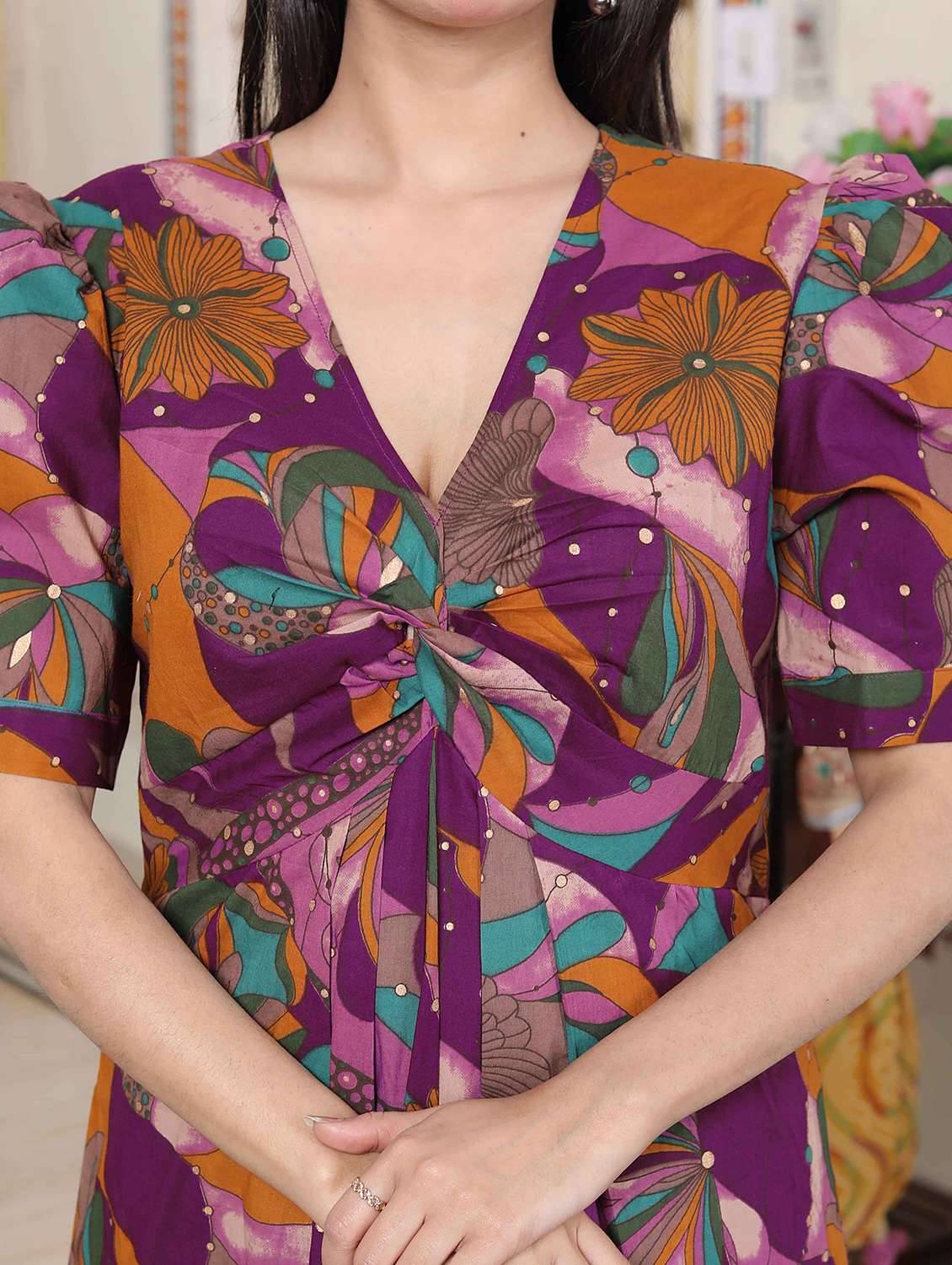 women printed puff sleeve a-line dress - 22285719 -  Standard Image - 5