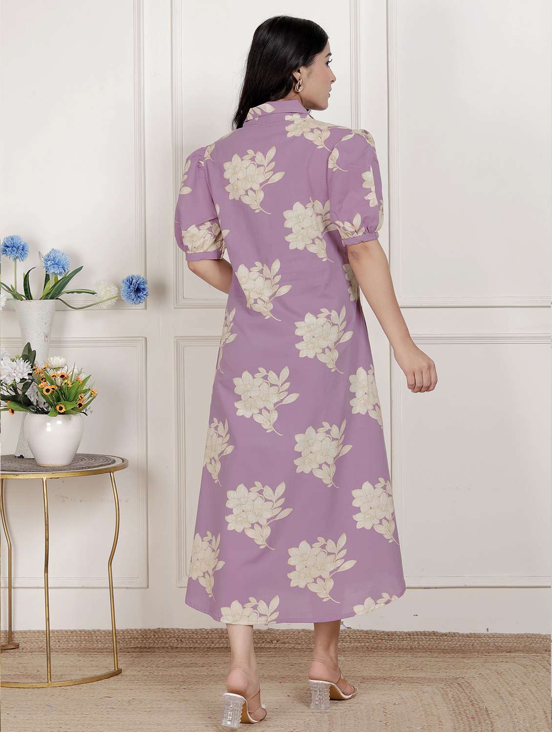 women printed puff sleeve a-line dress - 22285723 -  Standard Image - 5