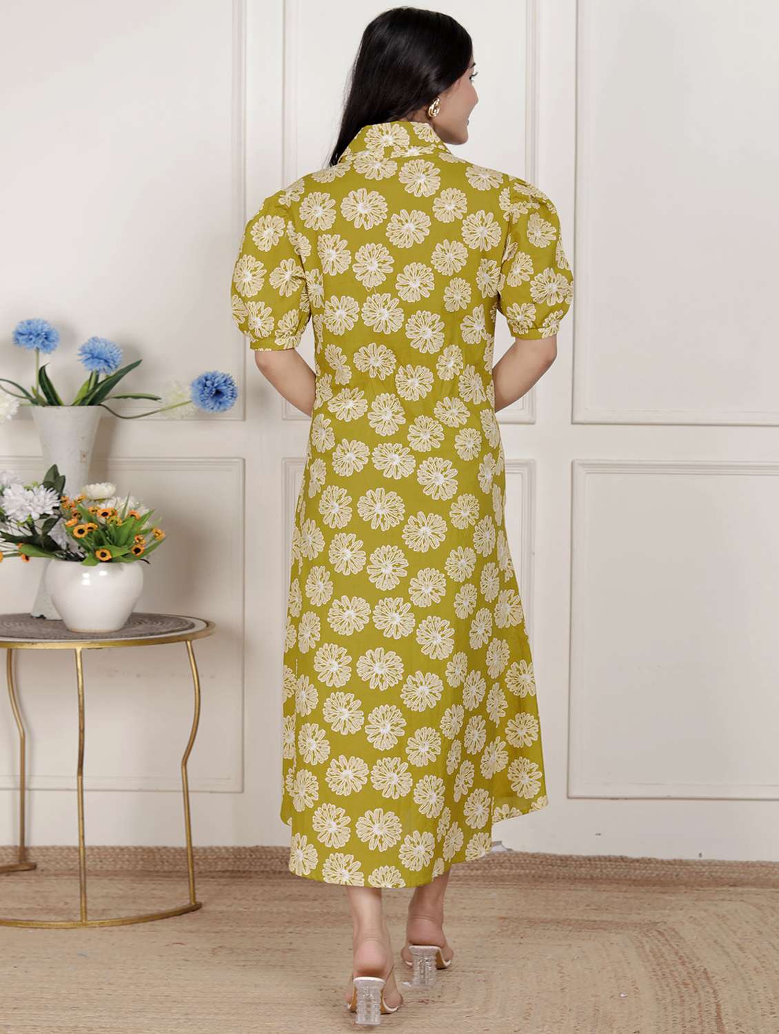 women printed puff sleeve a-line dress - 22285731 -  Standard Image - 3