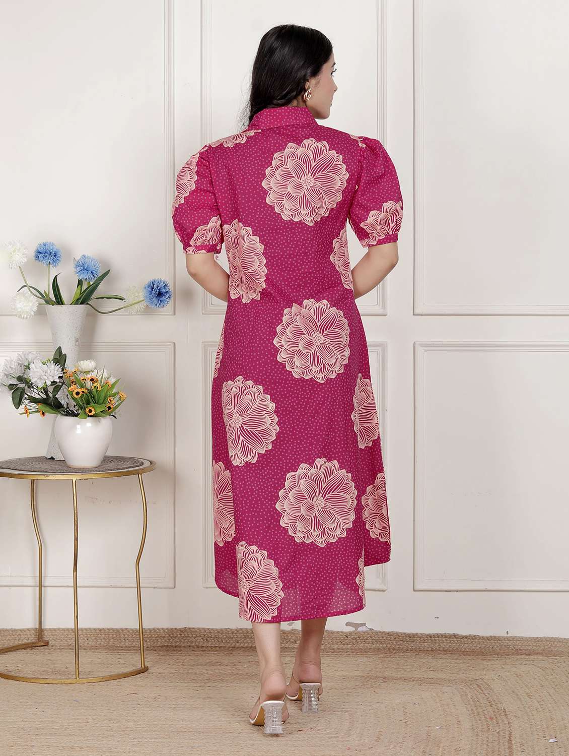 women printed puff sleeve a-line dress - 22285738 -  Standard Image - 5