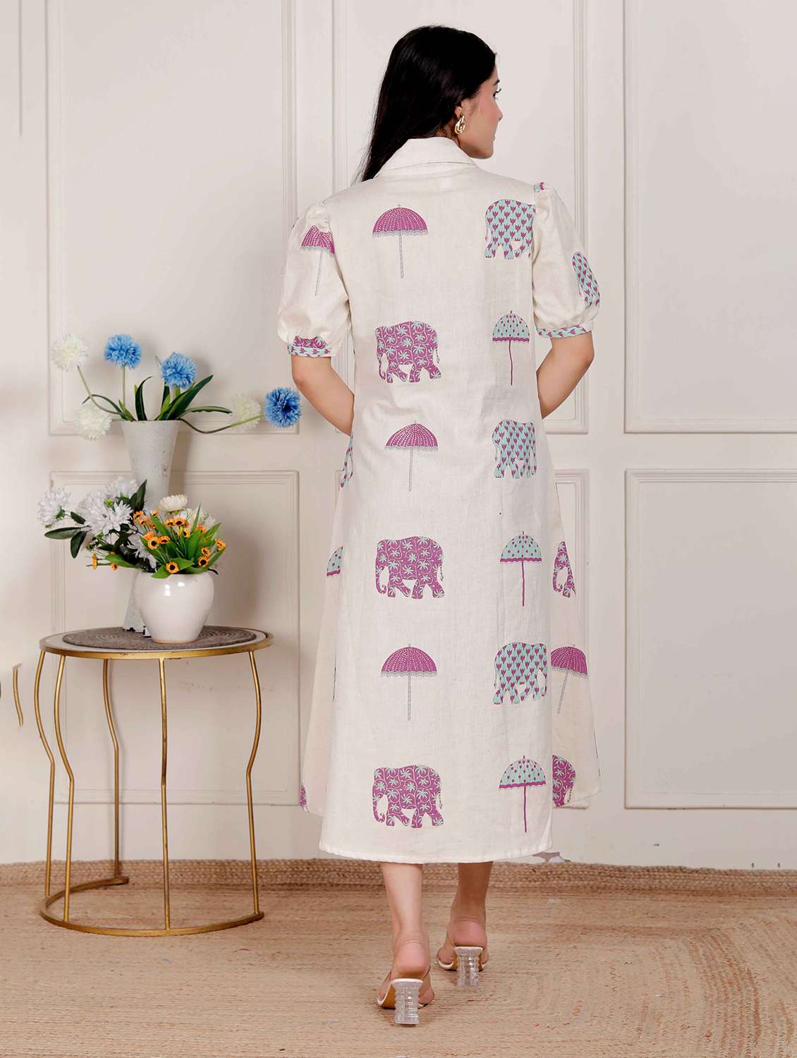 women printed puff sleeve a-line dress - 22285740 -  Standard Image - 5