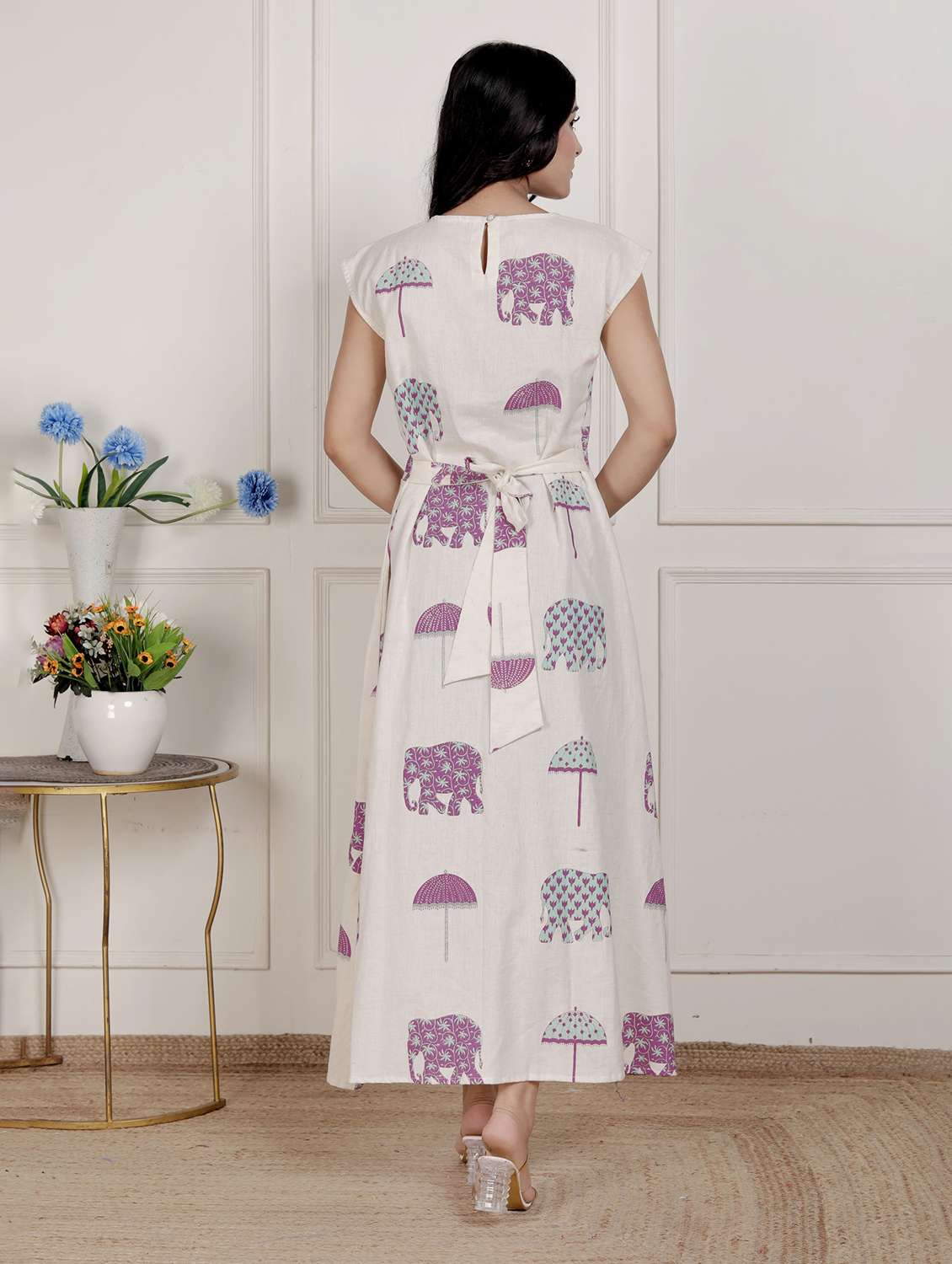 women printed cap sleeve a-line dress - 22285741 -  Standard Image - 3