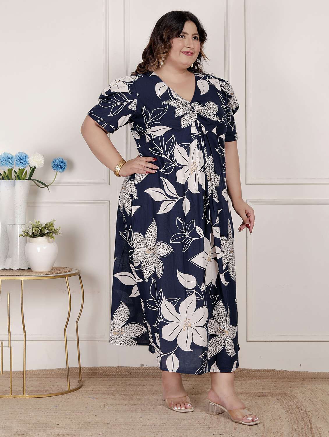 women printed puff sleeve a-line dress - 22285744 -  Standard Image - 3