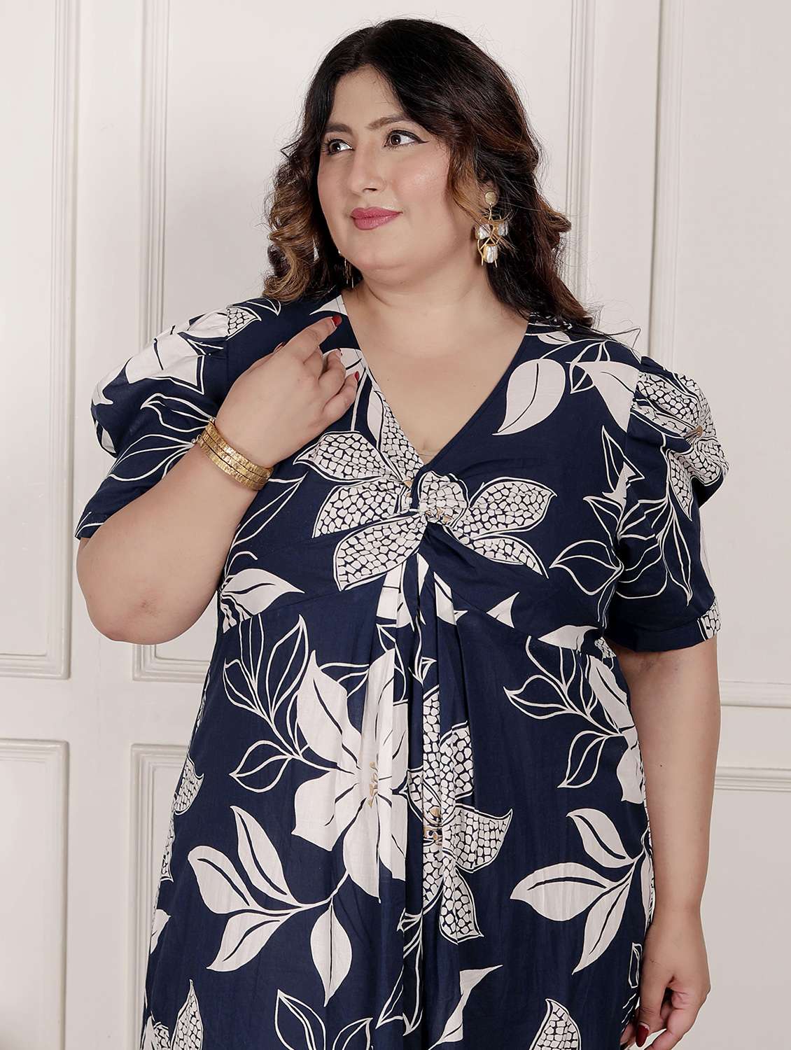 women printed puff sleeve a-line dress - 22285744 -  Standard Image - 5