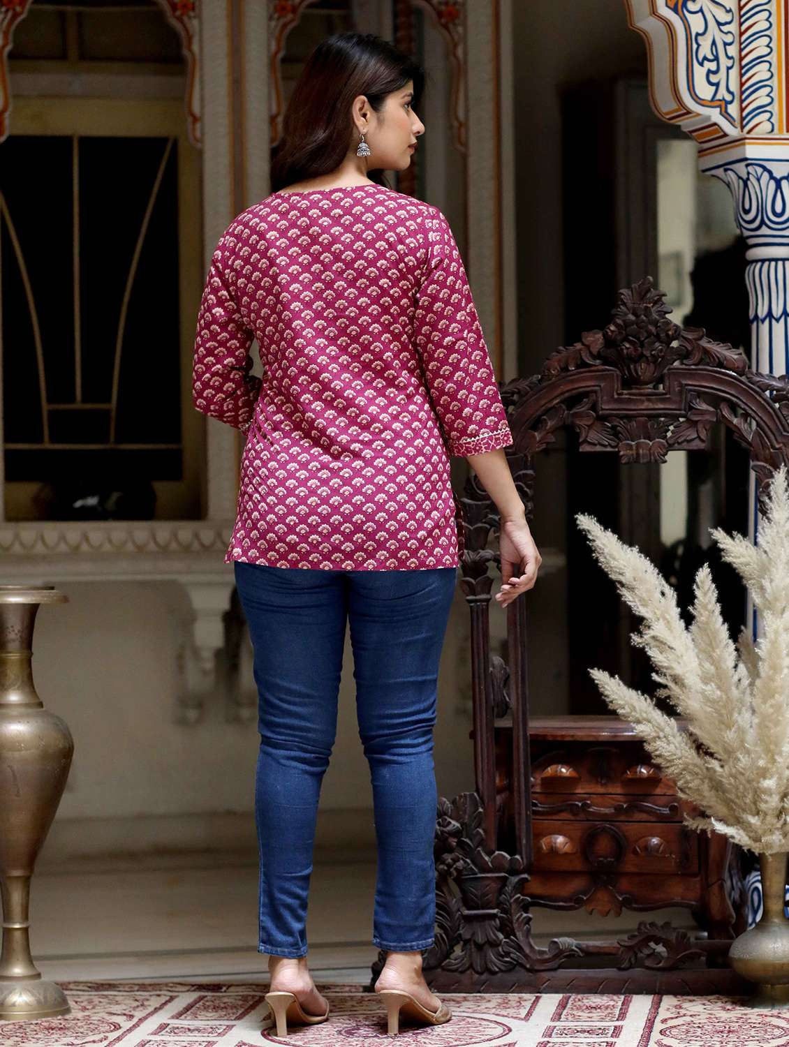 women printed three quarter sleeve straight kurti - 22285745 -  Standard Image - 3