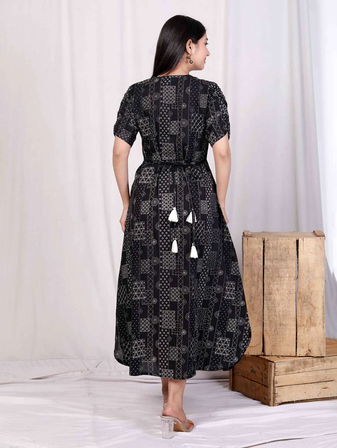 women printed puff sleeve a-line dress - 22285753 -  Standard Image - 3