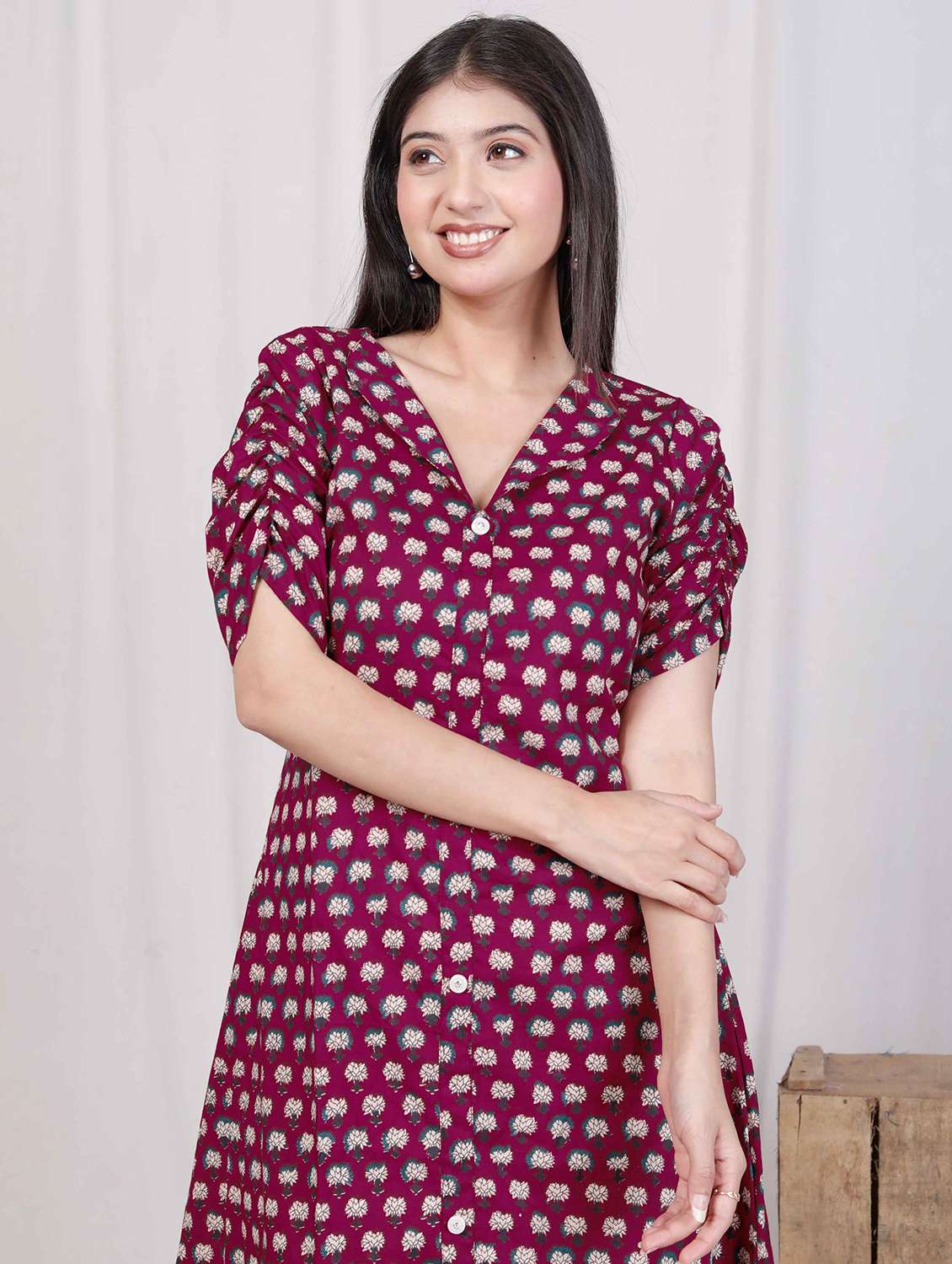 women printed puff sleeve a-line dress - 22285758 -  Standard Image - 5
