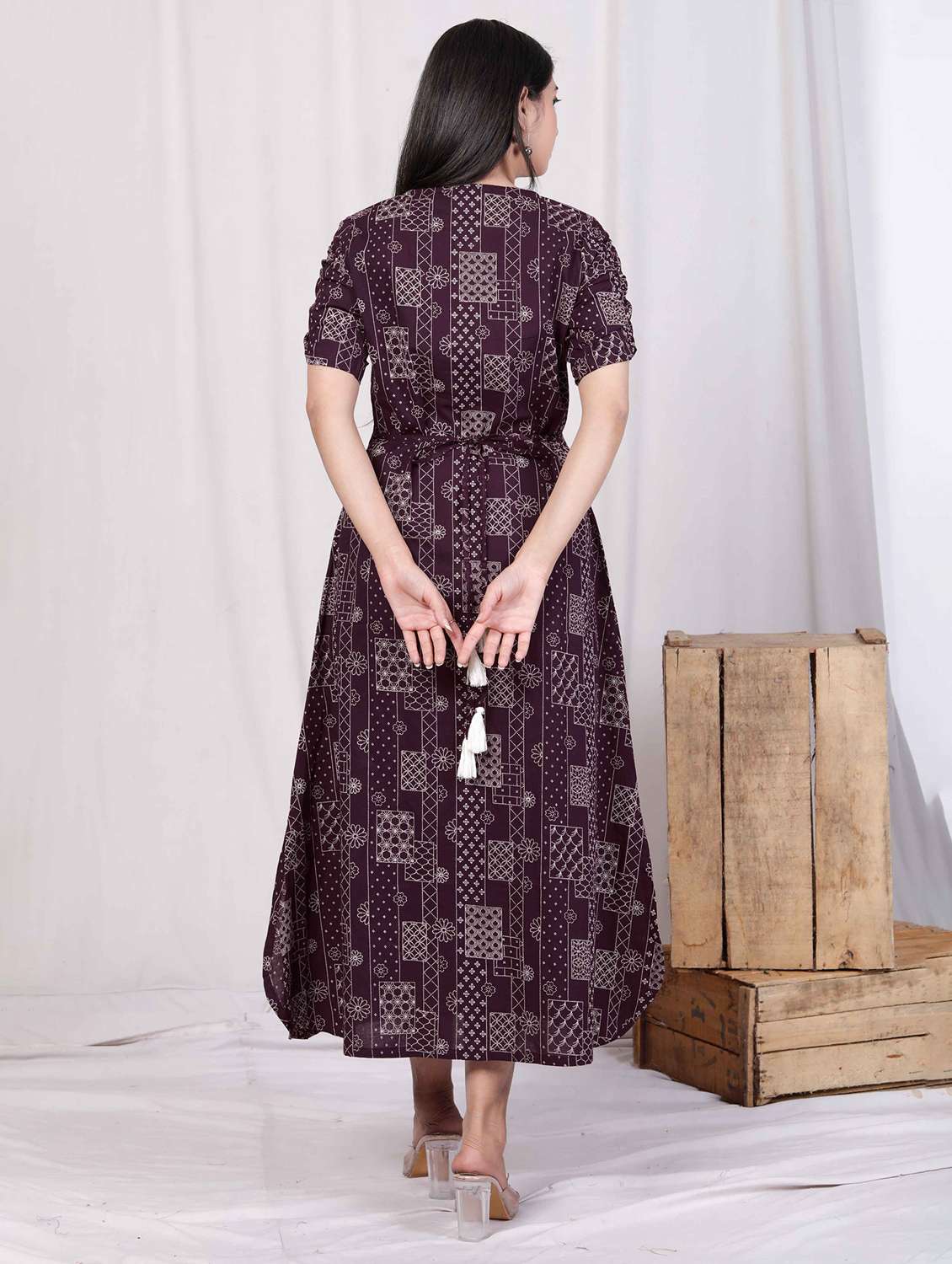 women printed puff sleeve a-line dress - 22285763 -  Standard Image - 3