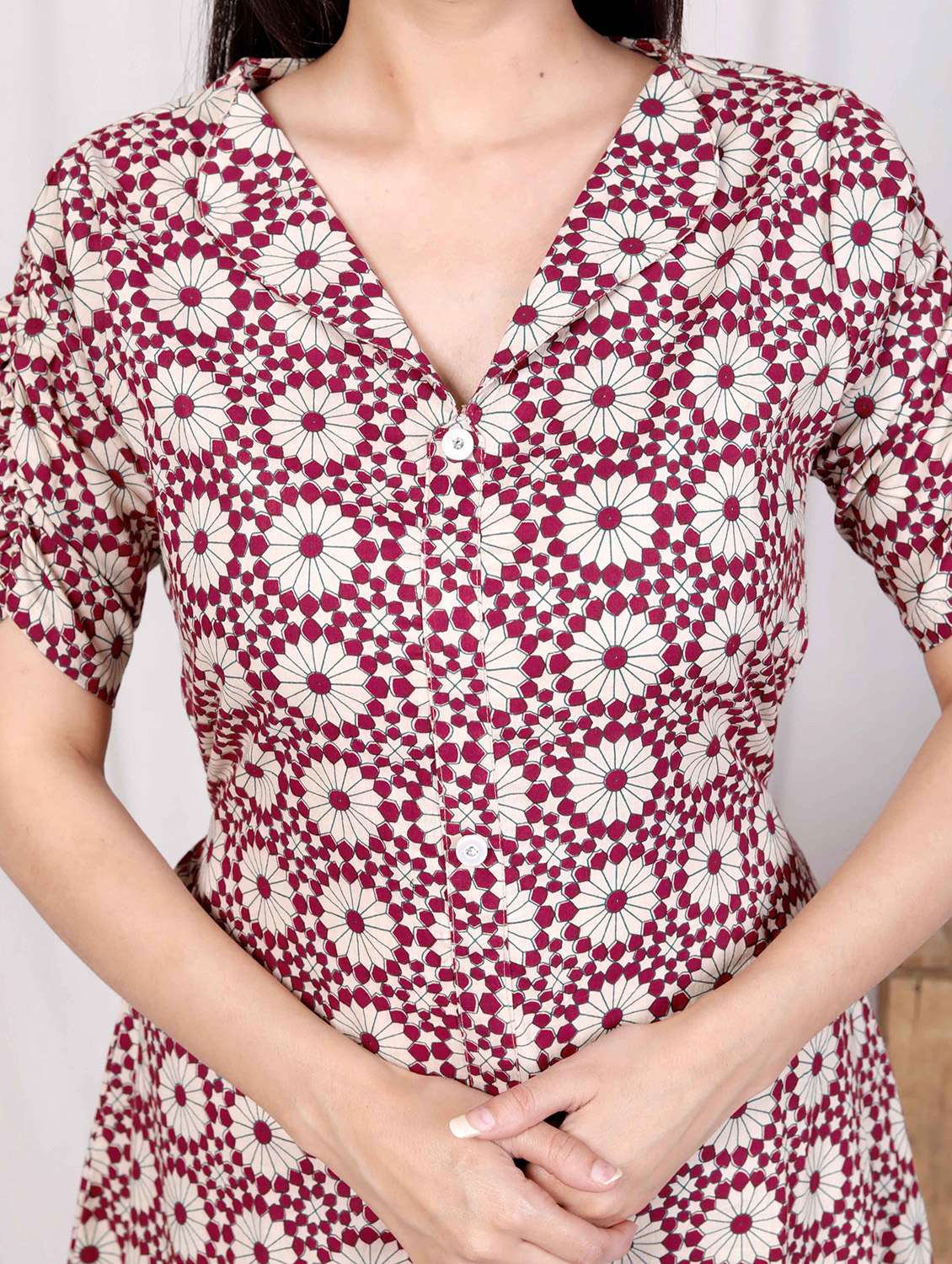 women printed puff sleeve a-line dress - 22285765 -  Standard Image - 5