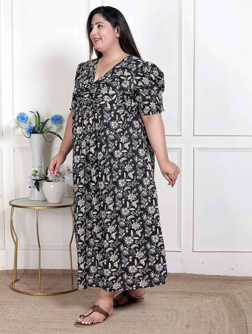 women printed puff sleeve a-line dress - 22285769 -  Standard Image - 3