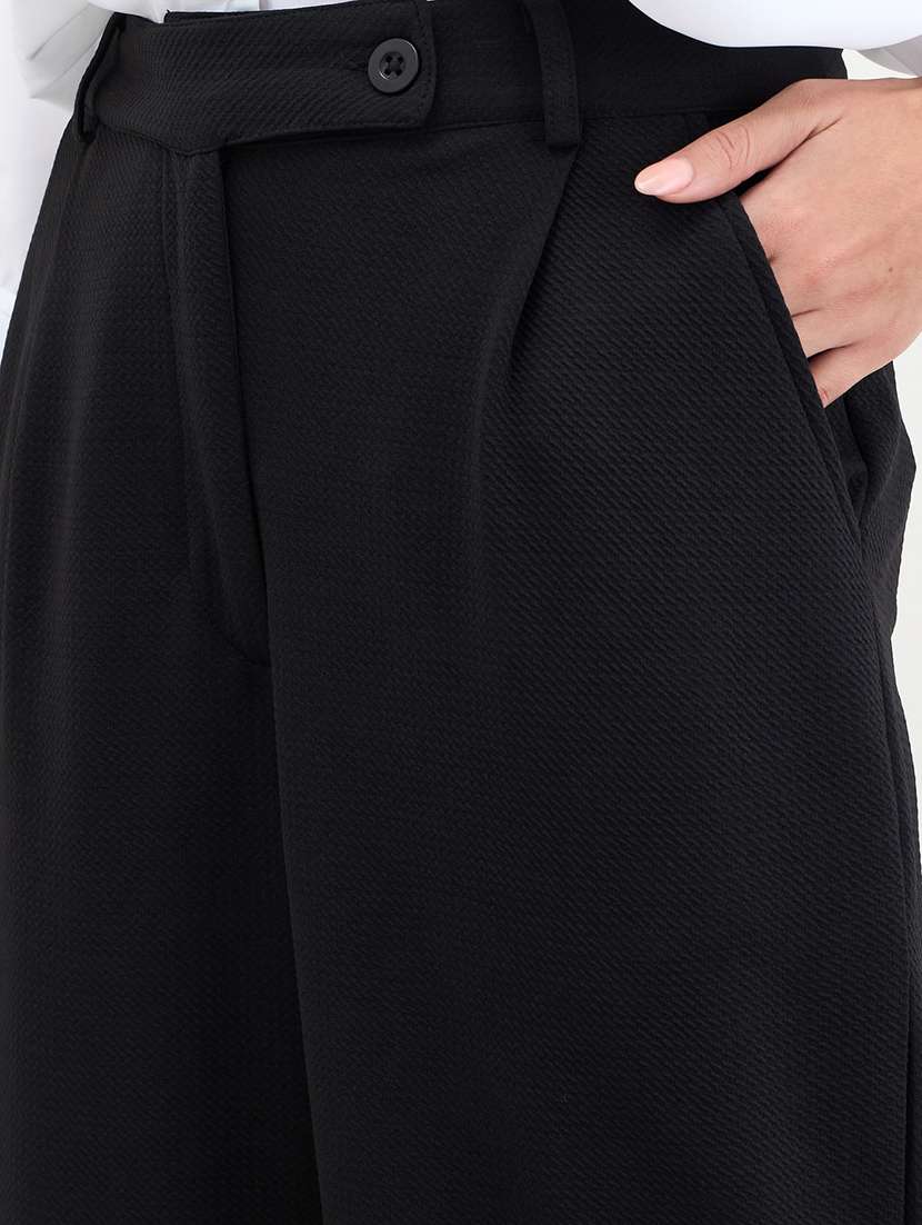 women solid high rise wide leg trouser - 22285775 -  Standard Image - 3