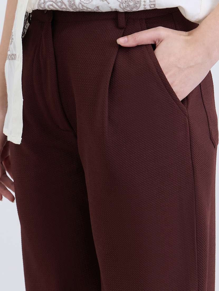 women solid high rise straight trouser - 22285777 -  Standard Image - 3