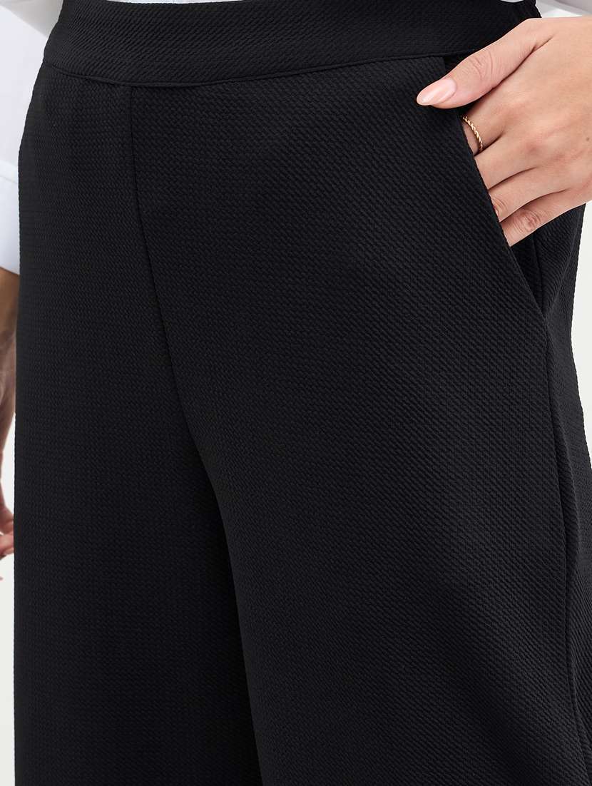 women solid high rise wide leg trouser - 22285779 -  Standard Image - 3