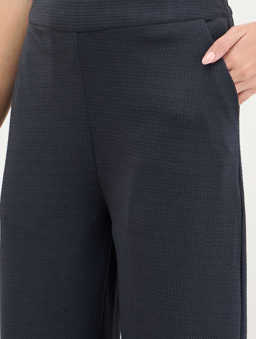 women solid high rise wide leg trouser - 22285780 -  Standard Image - 3