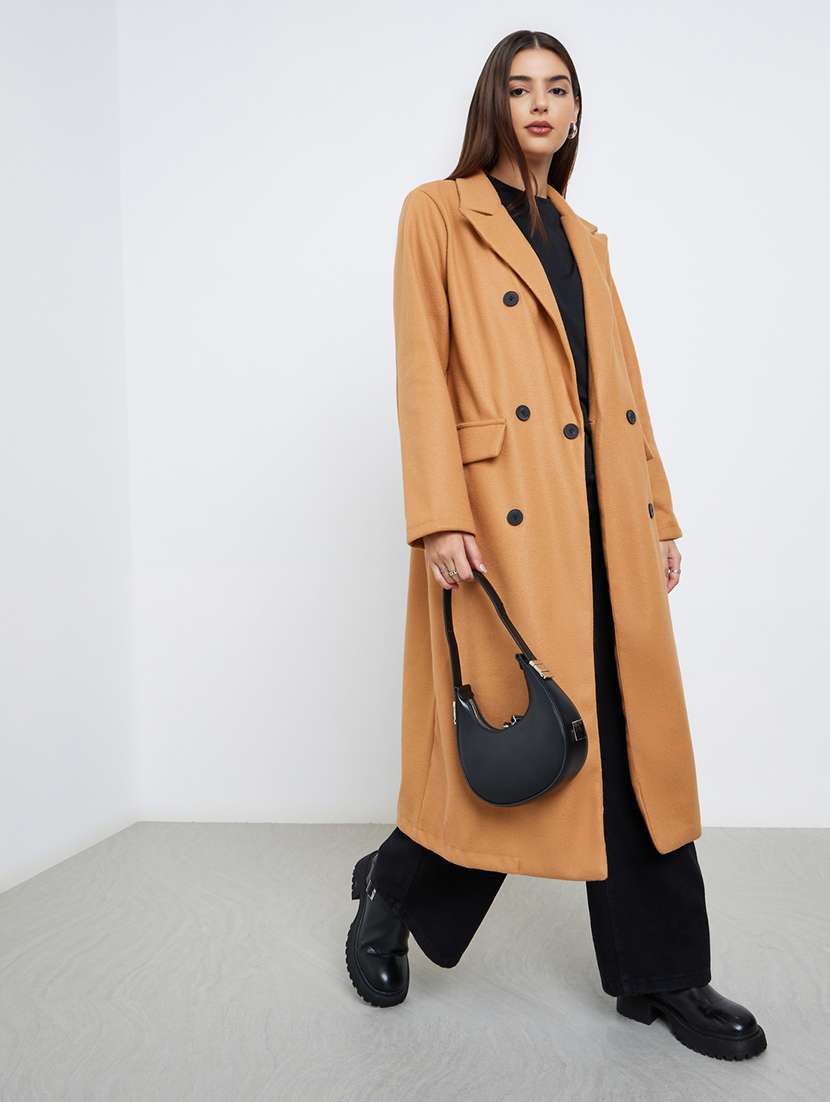 women solid long sleeve trench coat