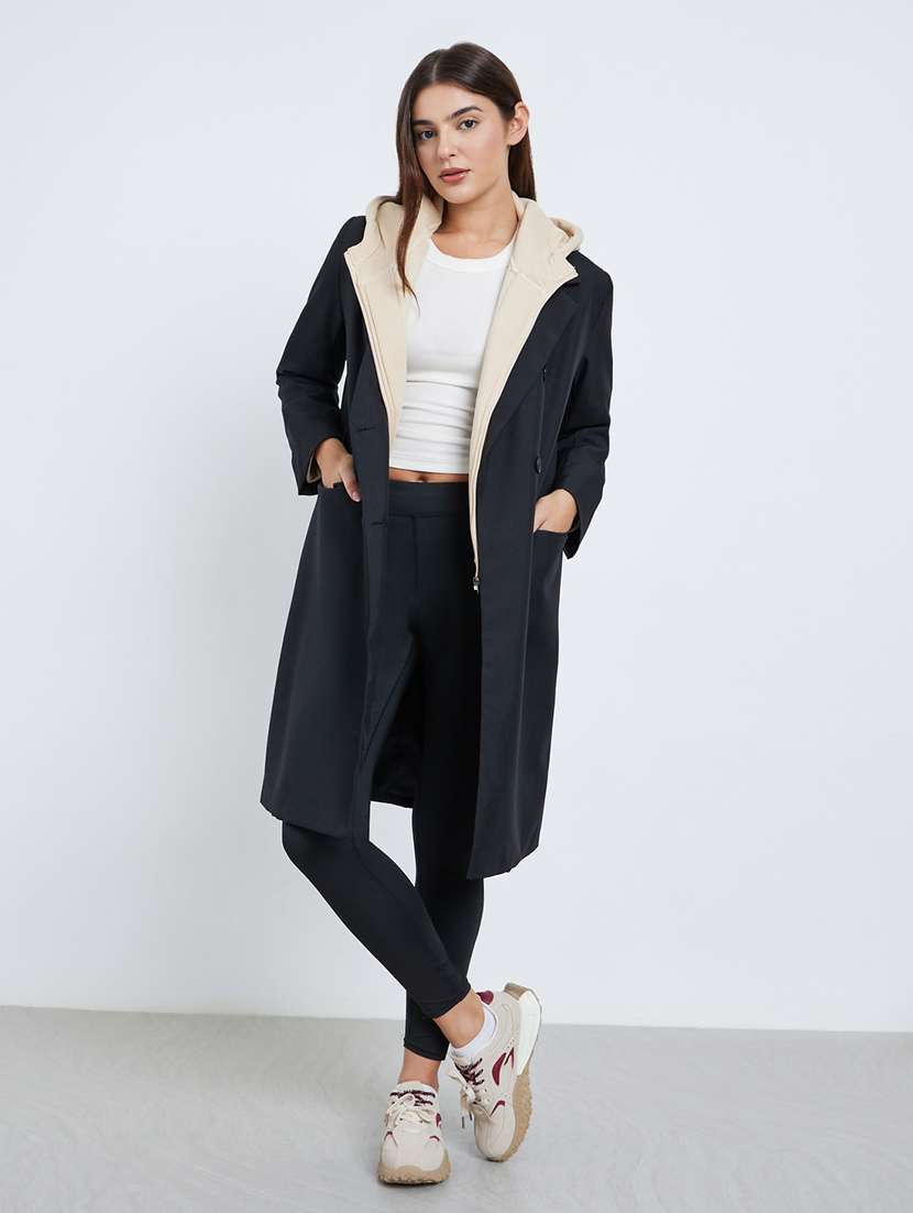 women solid long sleeve trench coat