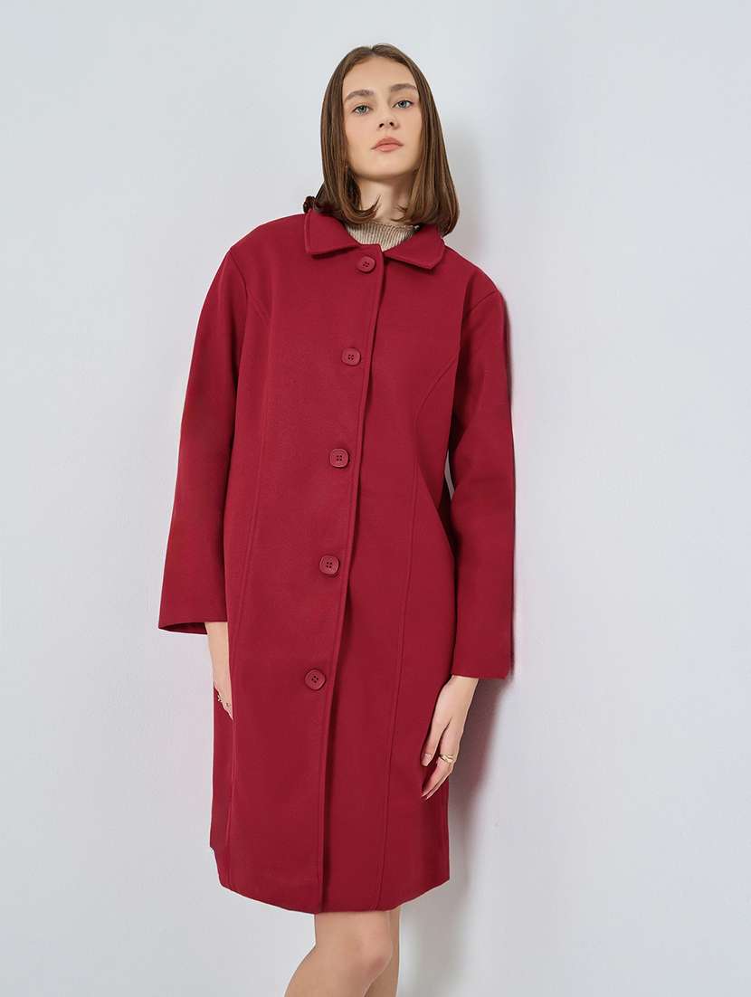 women solid long sleeve trench coat
