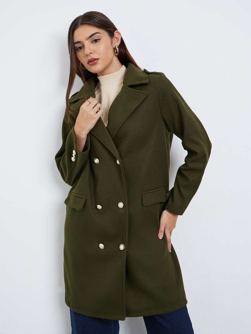 women solid long sleeve trench coat