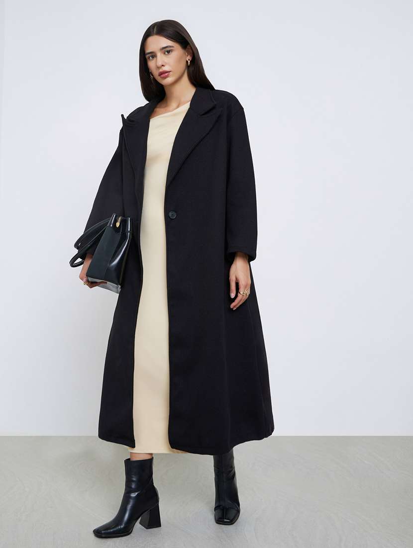 women solid long sleeve trench coat