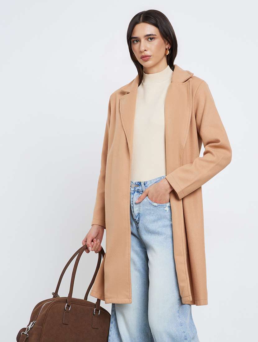 women solid long sleeve trench coat