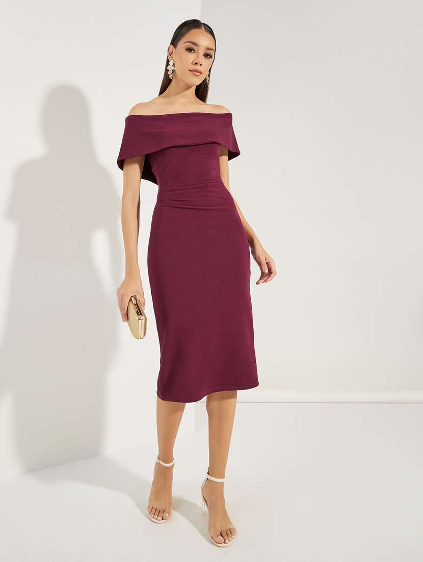 women solid off shoulder bodycon dress