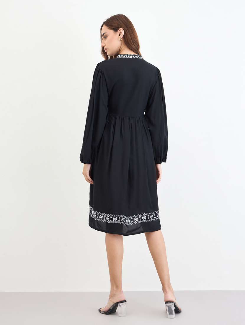 women embroidered puff sleeve fit and flared dress - 22285810 -  Standard Image - 3