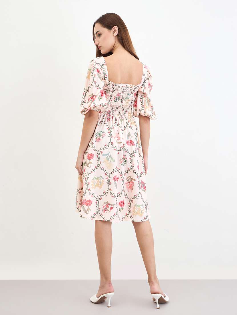 women printed puff sleeve a-line dress - 22285811 -  Standard Image - 3