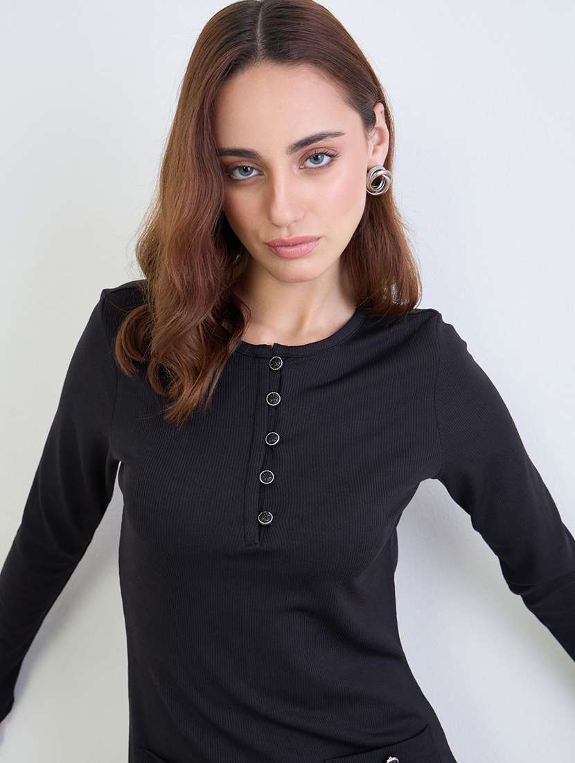 women solid long sleeve sheath dress - 22285813 -  Standard Image - 5