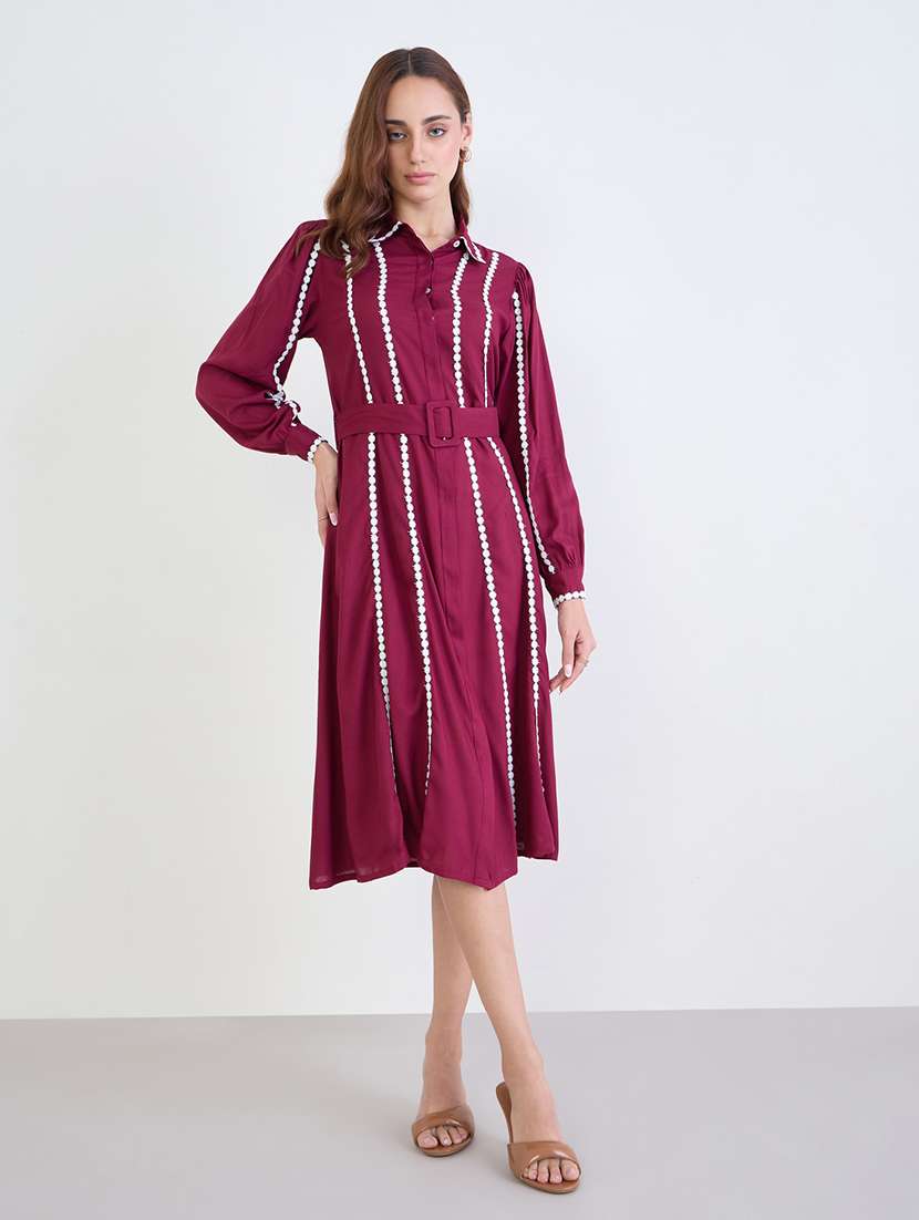 women self designed collared long sleeve shirt dress