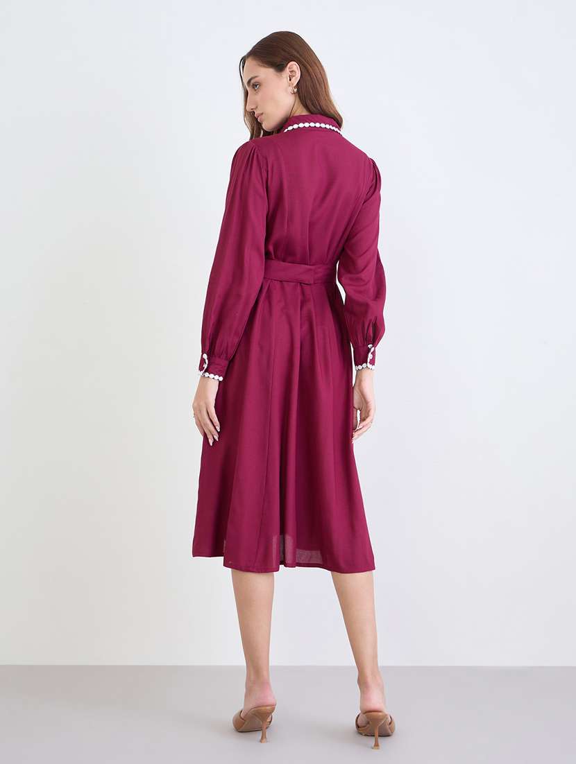 women self designed collared long sleeve shirt dress - 22285815 -  Standard Image - 3