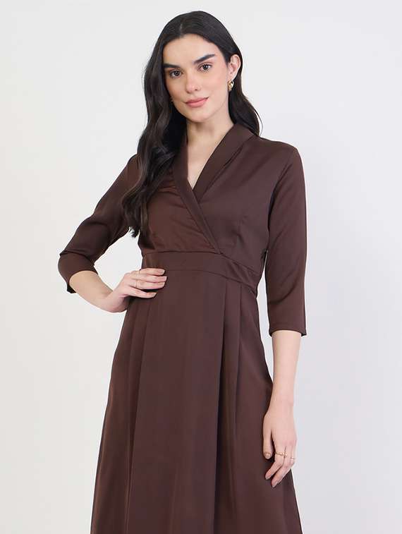women solid overlap neck a-line dress - 22285816 -  Standard Image - 3