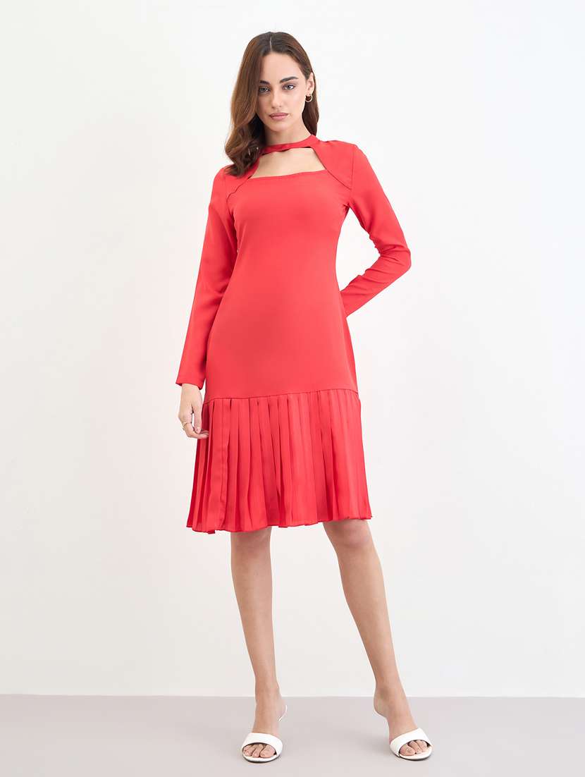 women solid long sleeve tiered dress