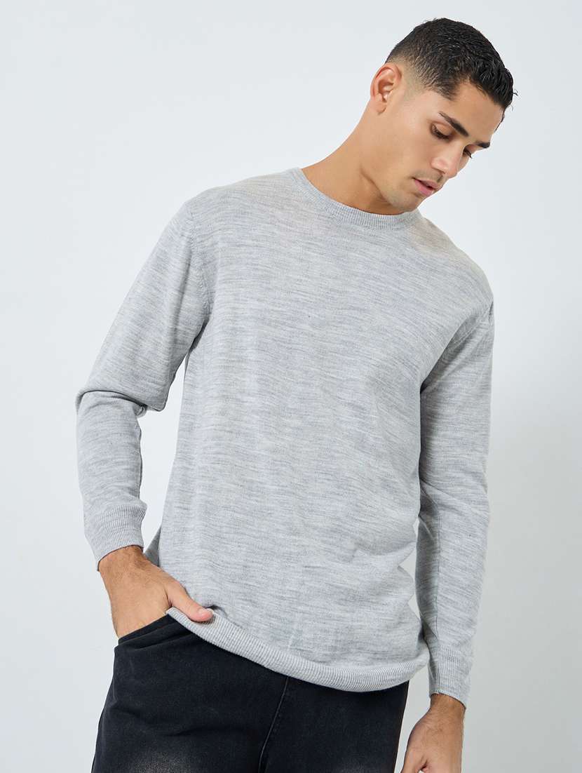 men solid long sleeve regular fit pullover 