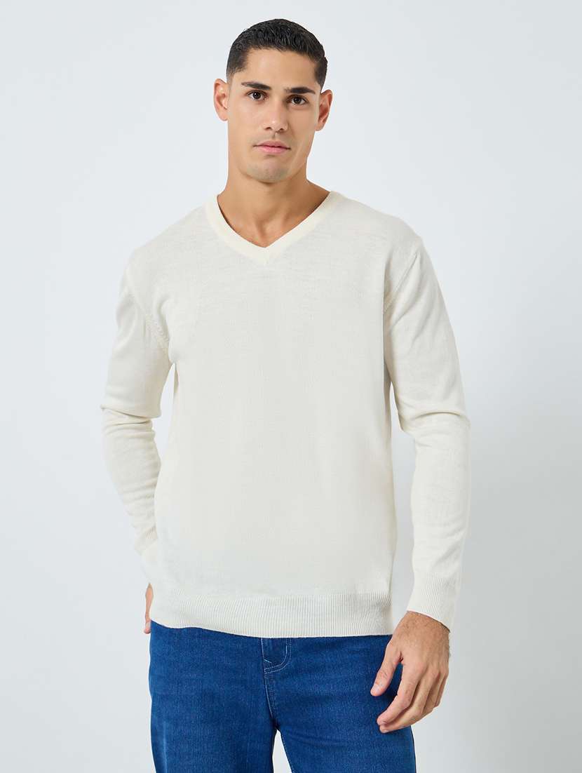 men solid long sleeve regular fit pullover 