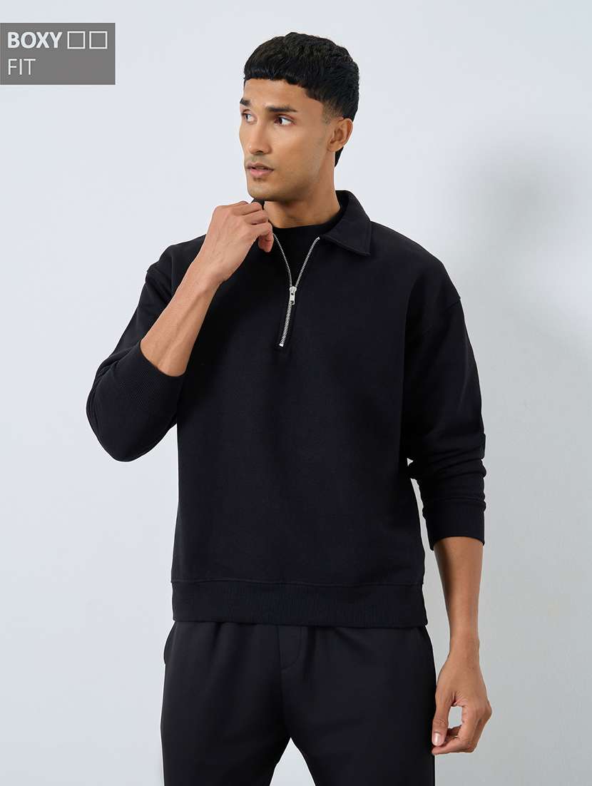 men solid long sleeve oversized sweatshirt