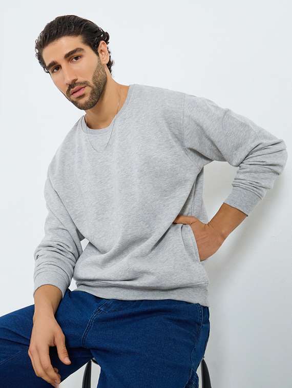 men solid long sleeve regular fit sweatshirt