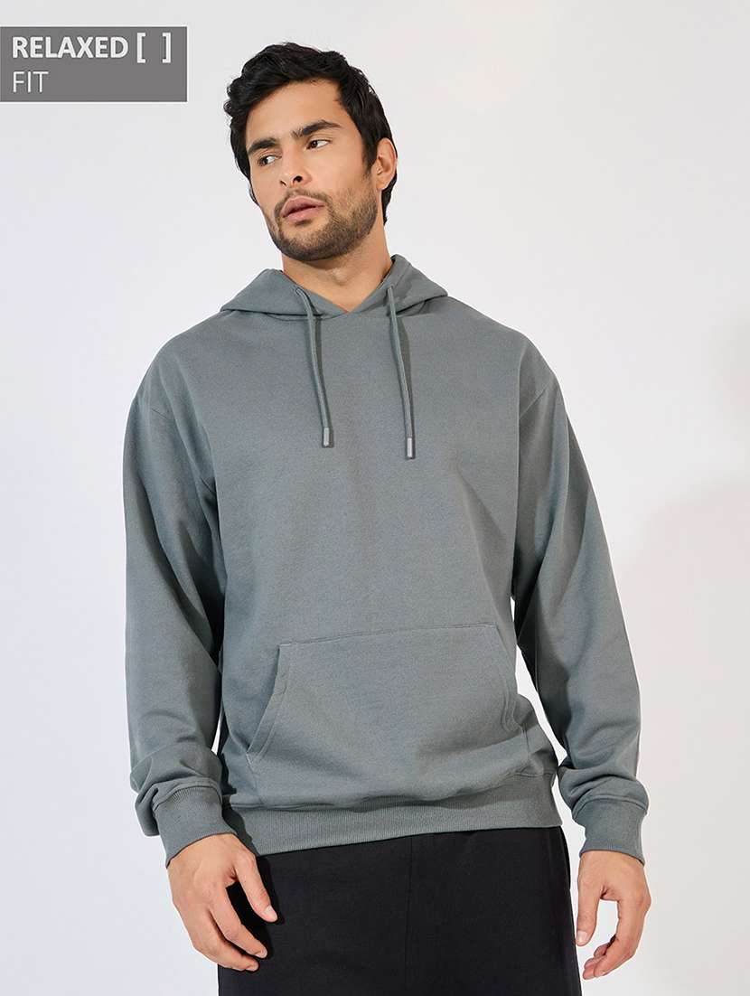 men solid long sleeve oversized sweatshirt