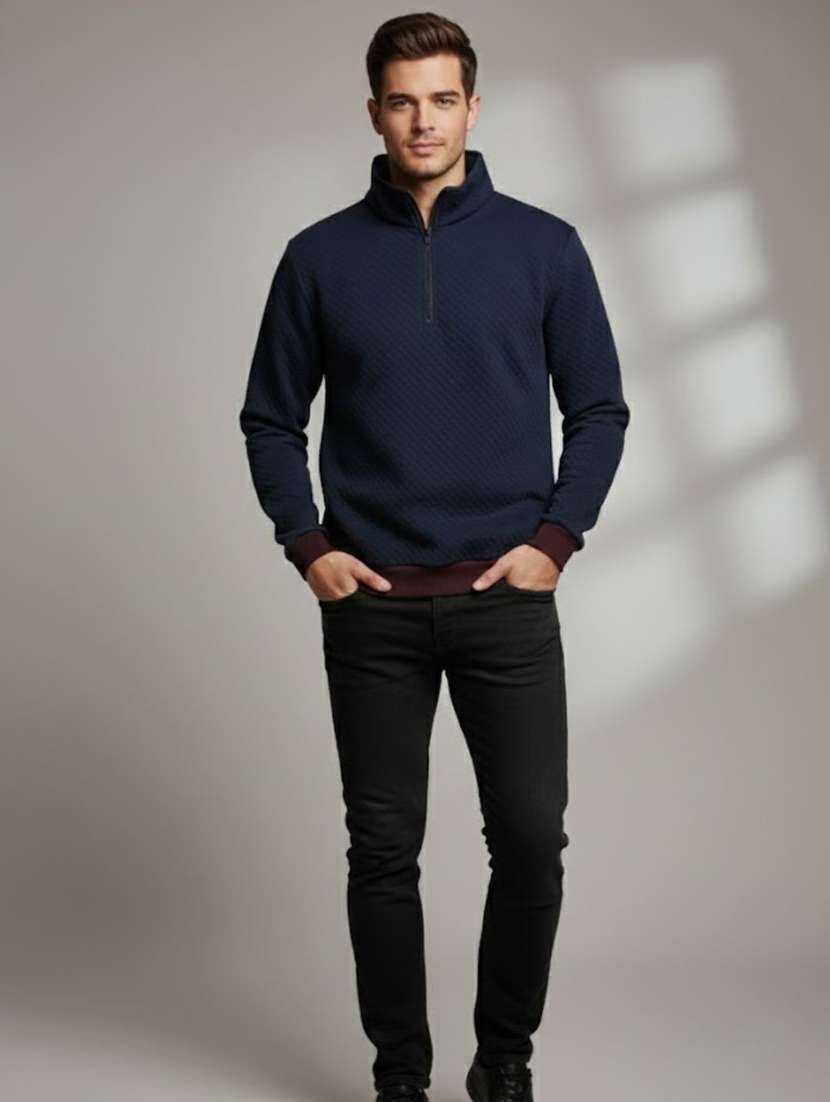 men self designed stand collar long sleeve sweatshirt - 22285875 -  Standard Image - 3