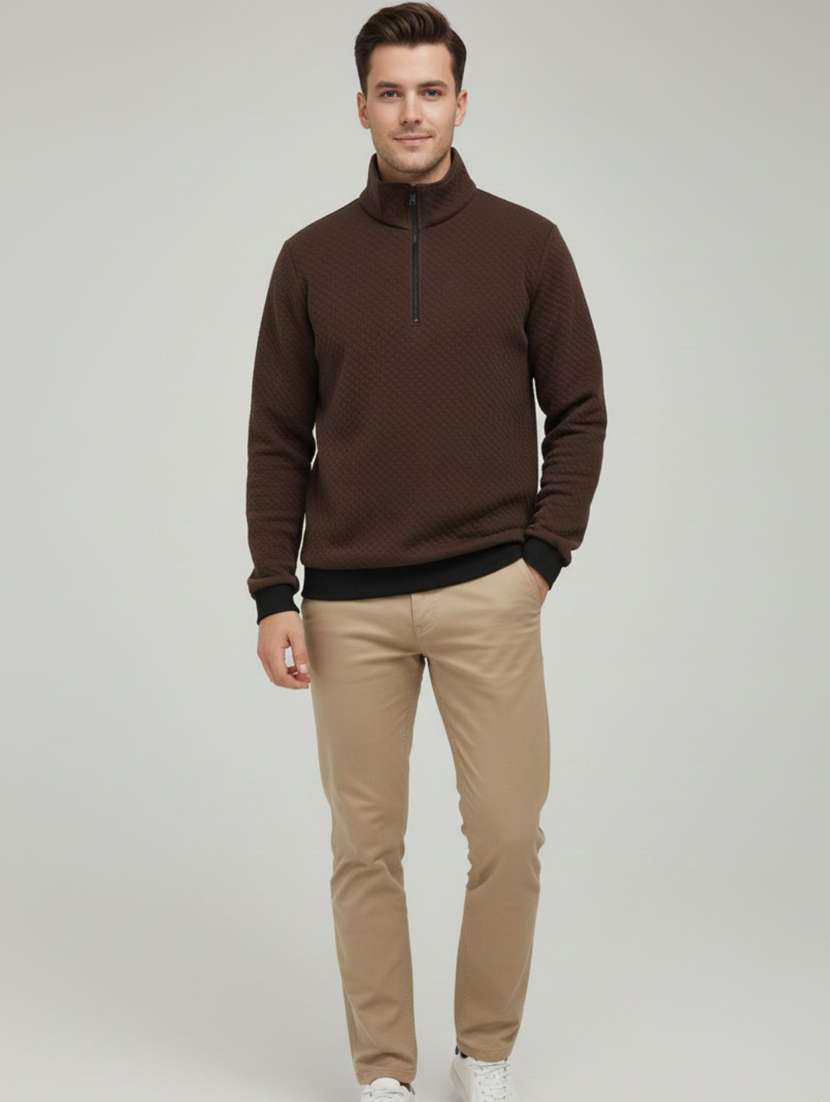 men self designed stand collar long sleeve sweatshirt - 22285876 -  Standard Image - 3